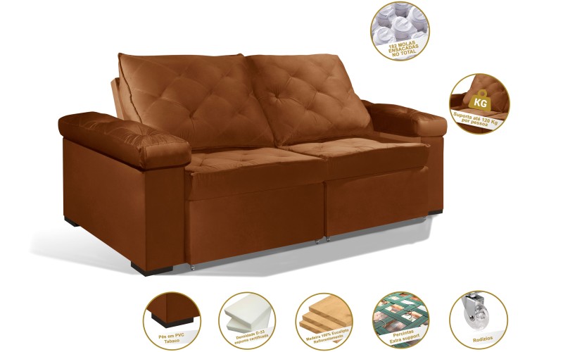 Sofá Retrátil e Reclinável 2.50m ESTILO ESTOFADOS - STAMBULL com SoftGel D33 Velusoft "Terracota" Sofá Retrátil e Reclinável 2.50m ESTILO ESTOFADOS - STAMBULL com SoftGel D33 Velusoft "Terracota"