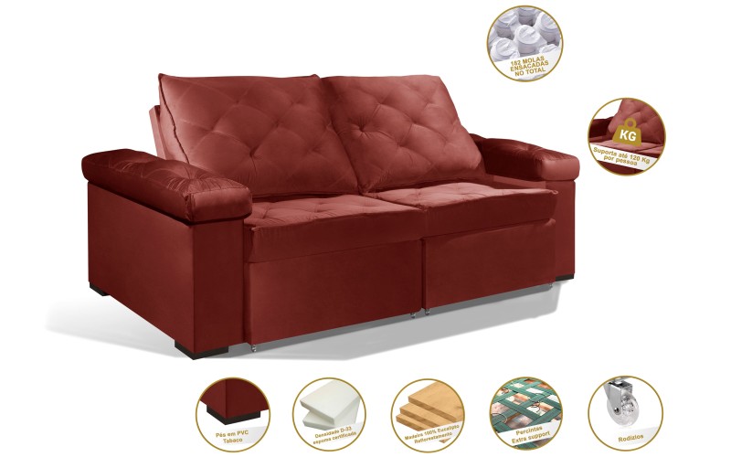 Sofá Retrátil e Reclinável 2.20m ESTILO ESTOFADOS - STAMBULL com SoftGel D33 Velusoft "Vermelho" Sofá Retrátil e Reclinável 2.20m ESTILO ESTOFADOS - STAMBULL com SoftGel D33 Velusoft "Vermelho"