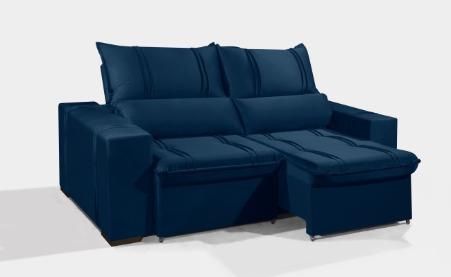 Sofá Retrátil e Reclinável 2.50m ESTILO ESTOFADOS - THOR com SoftGel D33 Velusoft "Azul"