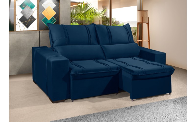 Sofá Retrátil e Reclinável 2.20m ESTILO ESTOFADOS - THOR com SoftGel D33 Velusoft "Azul" Sofá Retrátil e Reclinável 2.20m ESTILO ESTOFADOS - THOR com SoftGel D33 Velusoft "Azul"