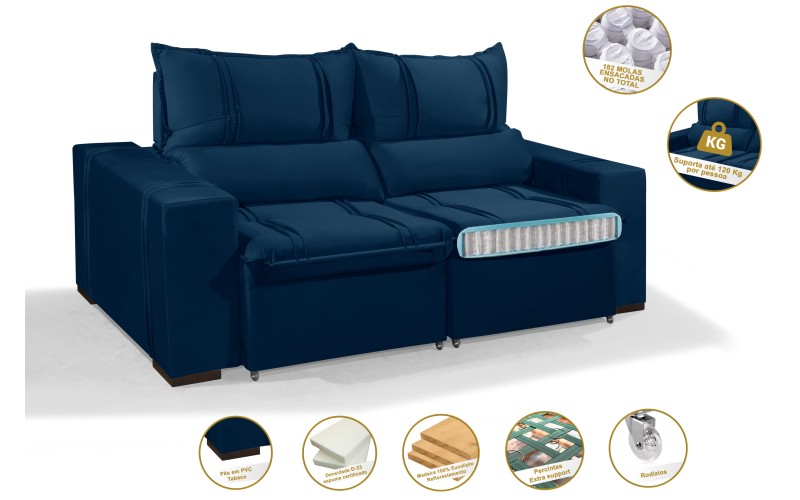 Sofá Retrátil e Reclinável 2.20m ESTILO ESTOFADOS - THOR com SoftGel D33 Velusoft "Azul" Sofá Retrátil e Reclinável 2.20m ESTILO ESTOFADOS - THOR com SoftGel D33 Velusoft "Azul"