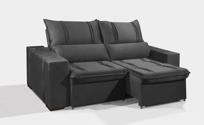 Sofá Retrátil e Reclinável 2.50m ESTILO ESTOFADOS - THOR com SoftGel D33 Velusoft "Cinza"