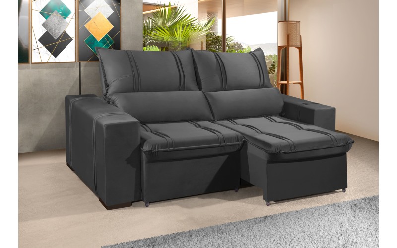 Sofá Retrátil e Reclinável 2.50m ESTILO ESTOFADOS - THOR com SoftGel D33 Velusoft "Cinza" Sofá Retrátil e Reclinável 2.50m ESTILO ESTOFADOS - THOR com SoftGel D33 Velusoft "Cinza"