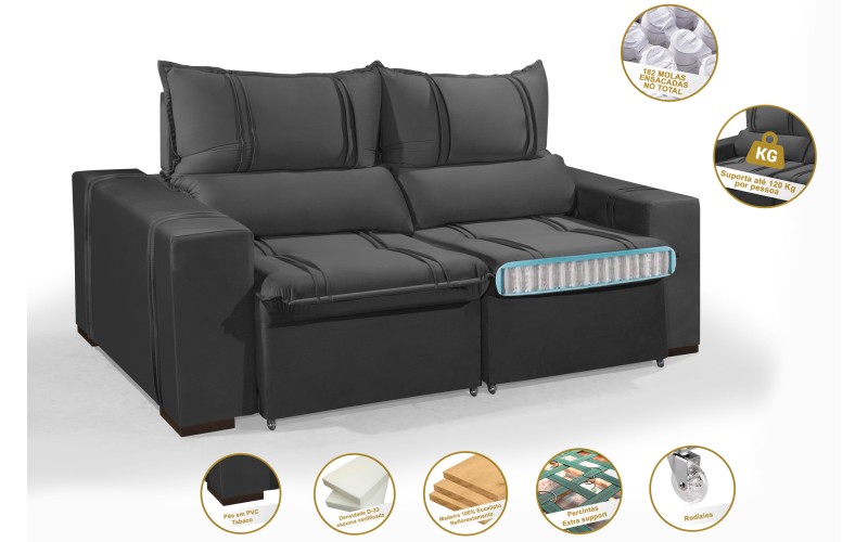 Sofá Retrátil e Reclinável 2.50m ESTILO ESTOFADOS - THOR com SoftGel D33 Velusoft "Cinza" Sofá Retrátil e Reclinável 2.50m ESTILO ESTOFADOS - THOR com SoftGel D33 Velusoft "Cinza"