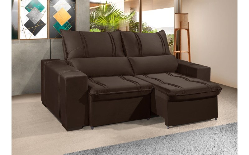 Sofá Retrátil e Reclinável 2.20m ESTILO ESTOFADOS - THOR com SoftGel D33 Velusoft "Marrom" Sofá Retrátil e Reclinável 2.20m ESTILO ESTOFADOS - THOR com SoftGel D33 Velusoft "Marrom"