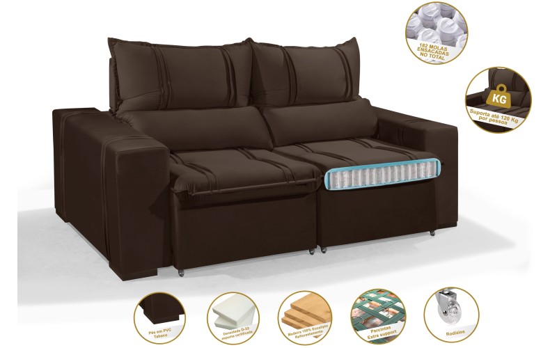 Sofá Retrátil e Reclinável 2.20m ESTILO ESTOFADOS - THOR com SoftGel D33 Velusoft "Marrom" Sofá Retrátil e Reclinável 2.20m ESTILO ESTOFADOS - THOR com SoftGel D33 Velusoft "Marrom"