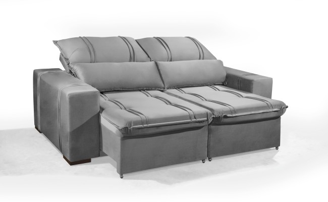 Sofá Retrátil e Reclinável 2.50m ESTILO ESTOFADOS - THOR com SoftGel D33 Velusoft "Prata"