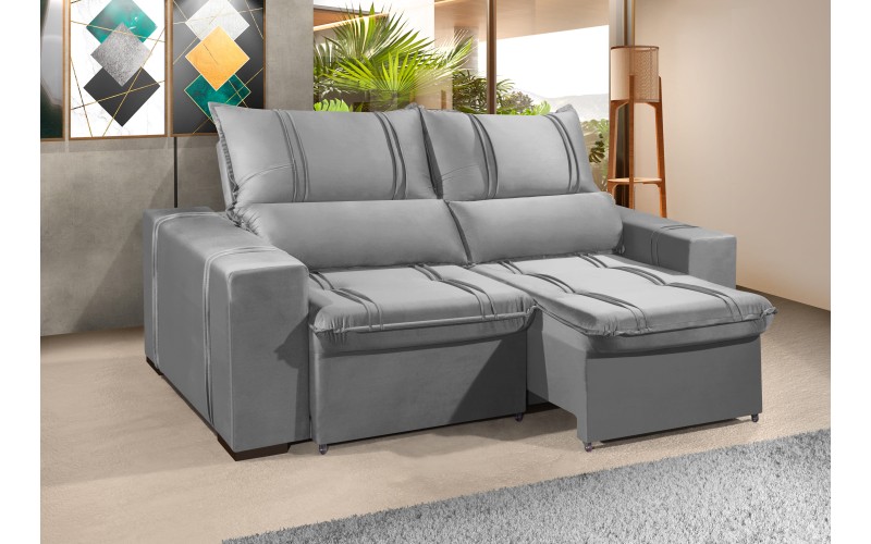 Sofá Retrátil e Reclinável 2.90m ESTILO ESTOFADOS - THOR com SoftGel D33 Velusoft "Prata" Sofá Retrátil e Reclinável 2.90m ESTILO ESTOFADOS - THOR com SoftGel D33 Velusoft "Prata"