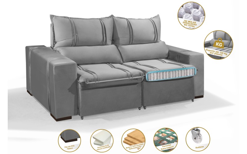 Sofá Retrátil e Reclinável 2.90m ESTILO ESTOFADOS - THOR com SoftGel D33 Velusoft "Prata" Sofá Retrátil e Reclinável 2.90m ESTILO ESTOFADOS - THOR com SoftGel D33 Velusoft "Prata"