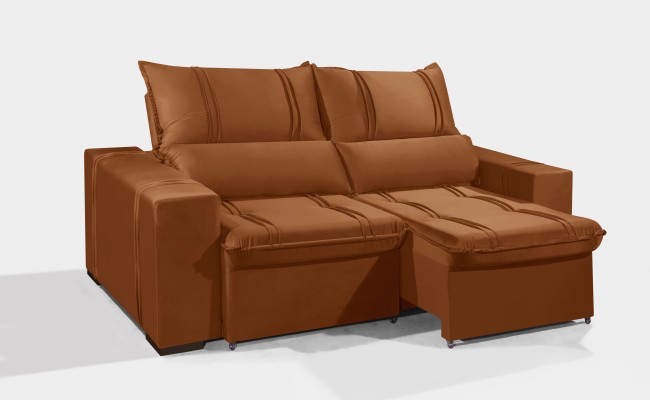 Sofá Retrátil e Reclinável 2.50m ESTILO ESTOFADOS - THOR com SoftGel D33 Velusoft "Terracota"