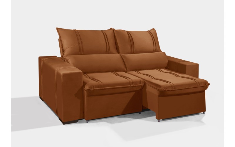 Sofá Retrátil e Reclinável 2.50m ESTILO ESTOFADOS - THOR com SoftGel D33 Velusoft "Terracota" Sofá Retrátil e Reclinável 2.50m ESTILO ESTOFADOS - THOR com SoftGel D33 Velusoft "Terracota"