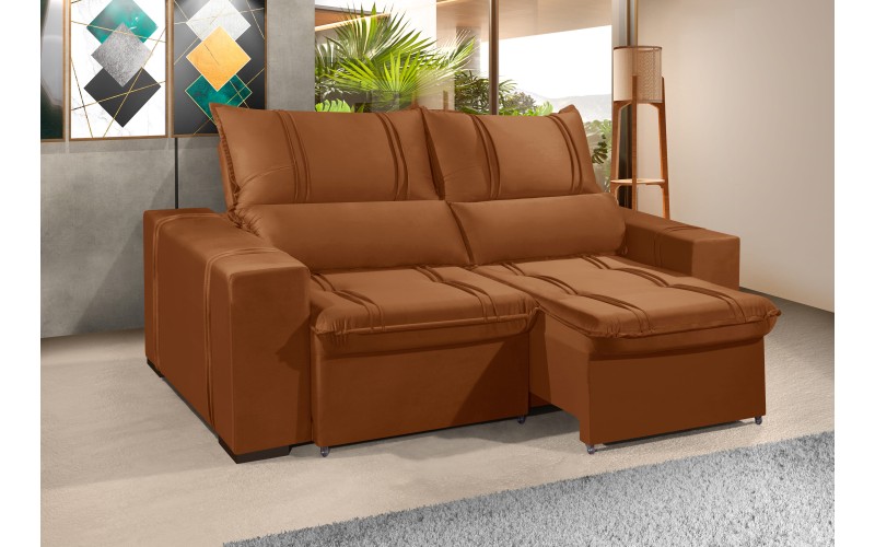 Sofá Retrátil e Reclinável 2.50m ESTILO ESTOFADOS - THOR com SoftGel D33 Velusoft "Terracota" Sofá Retrátil e Reclinável 2.50m ESTILO ESTOFADOS - THOR com SoftGel D33 Velusoft "Terracota"