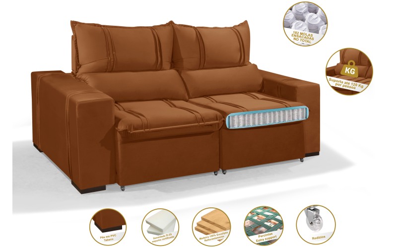 Sofá Retrátil e Reclinável 2.50m ESTILO ESTOFADOS - THOR com SoftGel D33 Velusoft "Terracota" Sofá Retrátil e Reclinável 2.50m ESTILO ESTOFADOS - THOR com SoftGel D33 Velusoft "Terracota"