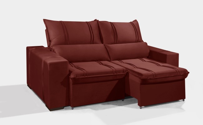 Sofá Retrátil e Reclinável 2.50m ESTILO ESTOFADOS - THOR com SoftGel D33 Velusoft "Vermelho"