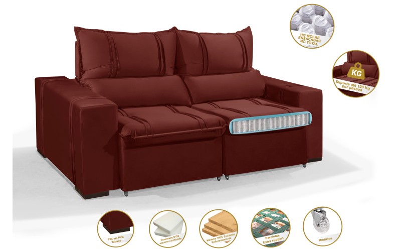 Sofá Retrátil e Reclinável 2.20m ESTILO ESTOFADOS - THOR com SoftGel D33 Velusoft "Vermelho" Sofá Retrátil e Reclinável 2.20m ESTILO ESTOFADOS - THOR com SoftGel D33 Velusoft "Vermelho"