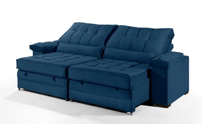 Sofá Retrátil Reclinável TOGO 2,90m ESTILO ESTOFADOS - França Velusoft COR "AZUL"