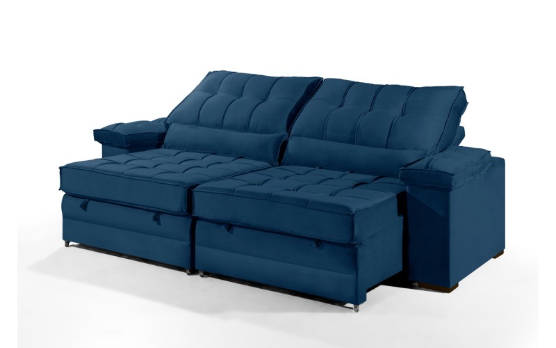Sofá Retrátil Reclinável TOGO 2,90m ESTILO ESTOFADOS - França Velusoft COR "AZUL" Sofá Retrátil Reclinável TOGO 2,90m ESTILO ESTOFADOS - França Velusoft COR "AZUL"