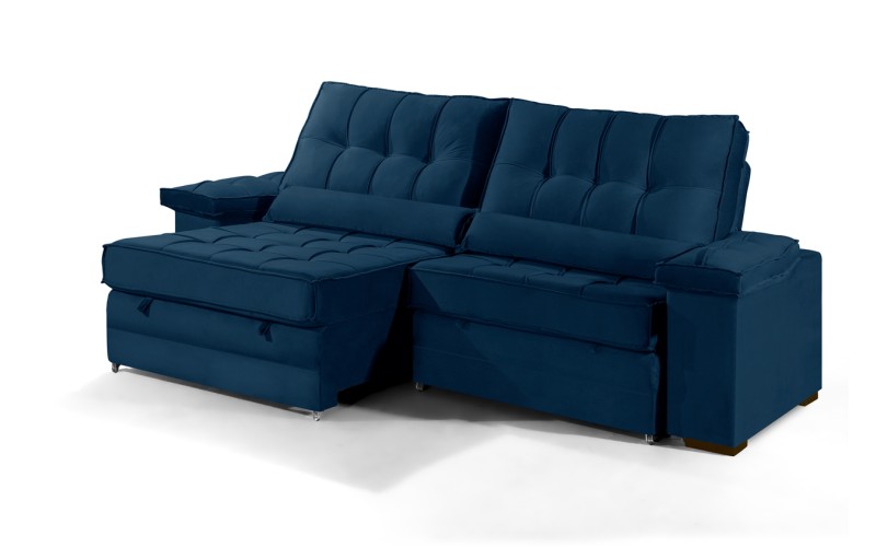 Sofá Retrátil Reclinável TOGO 2,90m ESTILO ESTOFADOS - França Velusoft COR "AZUL" Sofá Retrátil Reclinável TOGO 2,90m ESTILO ESTOFADOS - França Velusoft COR "AZUL"
