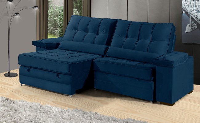 Sofá Retrátil Reclinável TOGO 2,90m ESTILO ESTOFADOS - França Velusoft COR "AZUL"