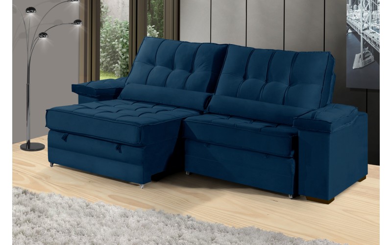 Sofá Retrátil Reclinável TOGO 2,90m ESTILO ESTOFADOS - França Velusoft COR "AZUL" Sofá Retrátil Reclinável TOGO 2,90m ESTILO ESTOFADOS - França Velusoft COR "AZUL"