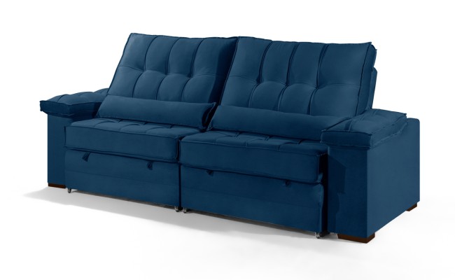 Sofá Retrátil Reclinável TOGO 2,20m ESTILO ESTOFADOS - França Velusoft COR "AZUL"