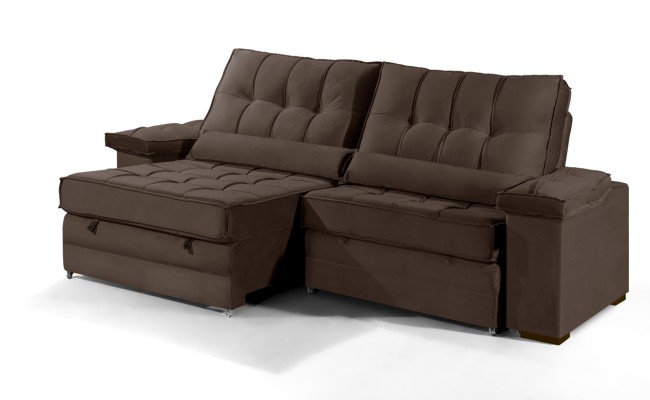 Sofá Retrátil Reclinável TOGO 2,90m ESTILO ESTOFADOS - França Velusoft COR "MARROM"