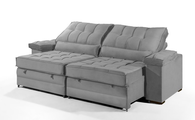 Sofá Retrátil Reclinável TOGO 2,50m ESTILO ESTOFADOS - França Velusoft COR "PRATA"