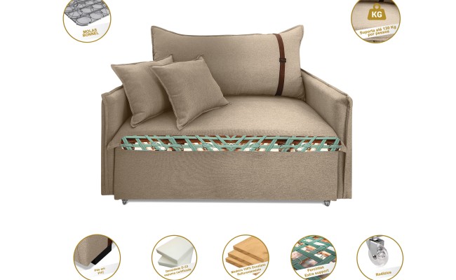 Poltrona Sofá Cama Valence Premium 110cm SoftGel D33  Linho Bege