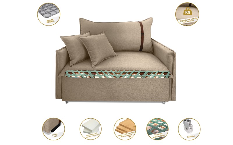 Poltrona Sofá Cama Valence Premium 100cm SoftGel D33 Linho Bege Poltrona Sofá Cama Valence Premium 100cm SoftGel D33 Linho Bege