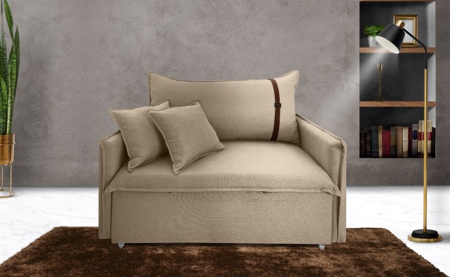 Poltrona Sofá Cama Valence Premium 100cm SoftGel D33  Linho Bege