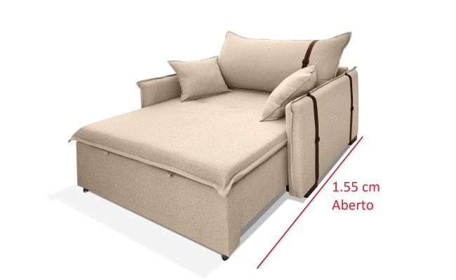 Poltrona Sofá Cama Valence Premium 100cm SoftGel D33  Linho Bege