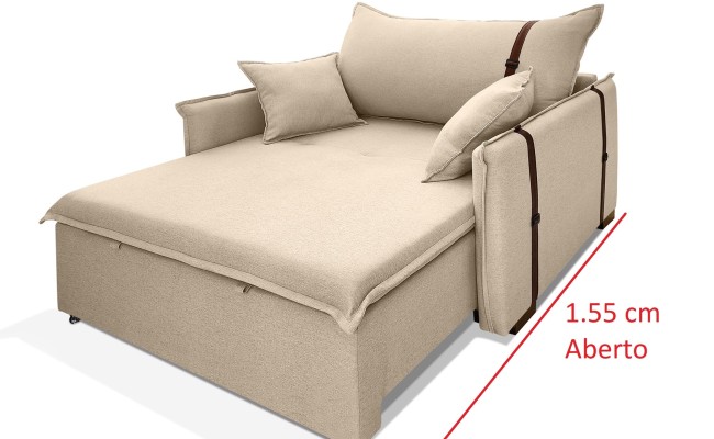 Poltrona Sofá Cama Valence Premium 100cm SoftGel D33  Linho Bege