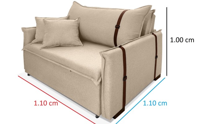 Poltrona Sofá Cama Valence Premium 130cm SoftGel D33  Linho Bege