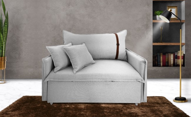 Poltrona Sofá Cama Valence Premium 100cm SoftGel D33  Linho Cinza Claro