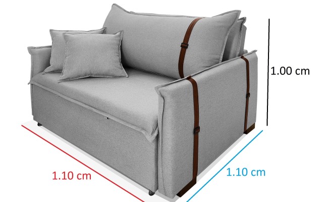 Poltrona Sofá Cama Valence Premium 110cm SoftGel D33  Linho  Cinza Claro 