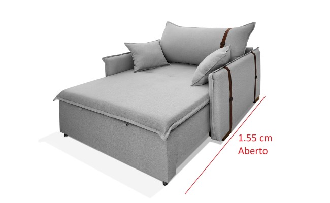 Poltrona Sofá Cama Valence Premium 140cm SoftGel D33  Linho Cinza Claro