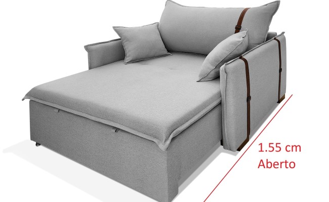 Poltrona Sofá Cama Valence Premium 100cm SoftGel D33  Linho Cinza Claro