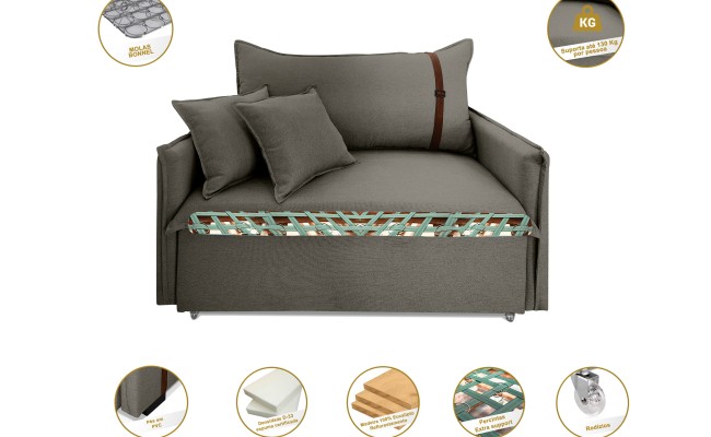 Poltrona Sofá Cama Valence Premium 110cm SoftGel D33  Linho  Cinza Escuro