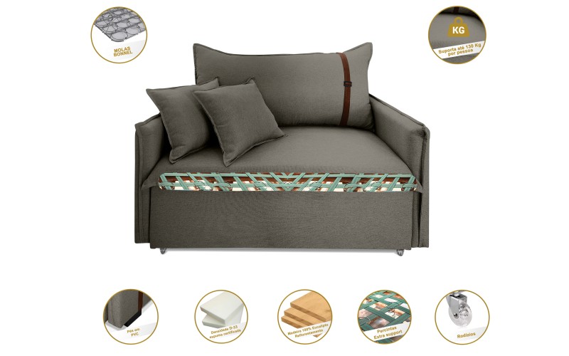 Poltrona Sofá Cama Valence Premium 130cm SoftGel D33 Linho Cinza Poltrona Sofá Cama Valence Premium 130cm SoftGel D33 Linho Cinza