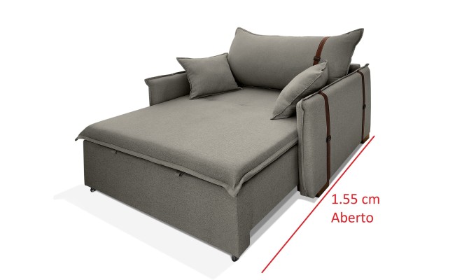 Poltrona Sofá Cama Valence Premium 130cm SoftGel D33  Linho Cinza