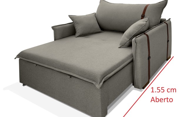 Poltrona Sofá Cama Valence Premium 130cm SoftGel D33  Linho Cinza