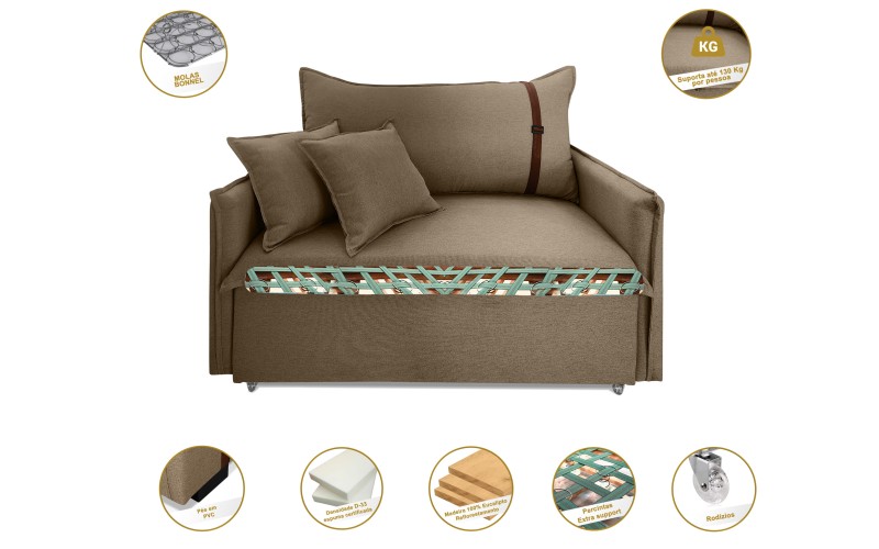 Poltrona Sofá Cama Valence Premium 140cm SoftGel D33 Linho Marrom Poltrona Sofá Cama Valence Premium 140cm SoftGel D33 Linho Marrom