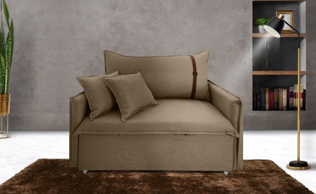Poltrona Sofá Cama Valence Premium 100cm SoftGel D33  Linho Marrom