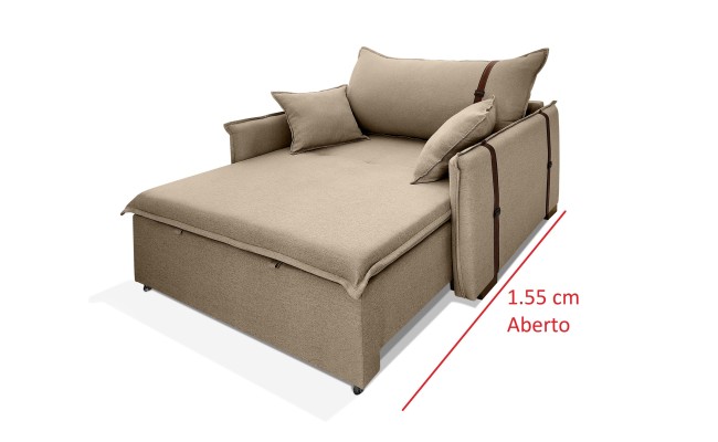 Poltrona Sofá Cama Valence Premium 140cm SoftGel D33  Linho Marrom