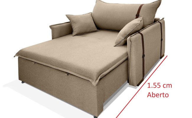 Poltrona Sofá Cama Valence Premium 110cm SoftGel D33  Linho Marrom