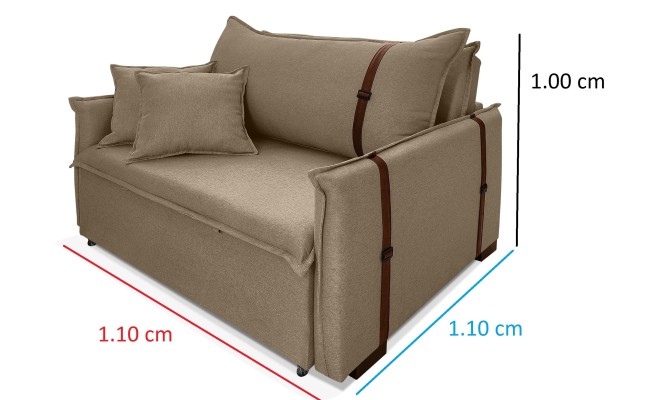 Poltrona Sofá Cama Valence Premium 100cm SoftGel D33  Linho Marrom