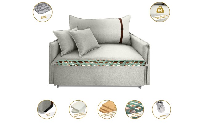 Poltrona Sofá Cama Valence Premium 140cm SoftGel D33  Linho Palha