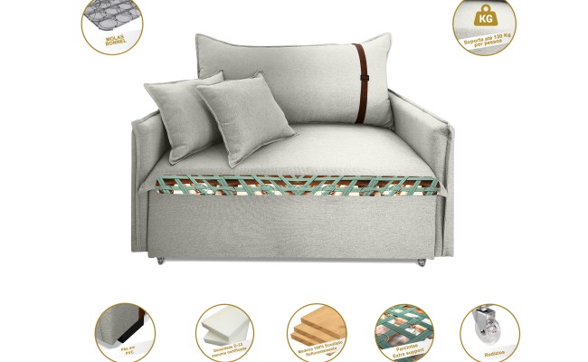 Poltrona Sofá Cama Valence Premium 110cm SoftGel D33  Linho Palha