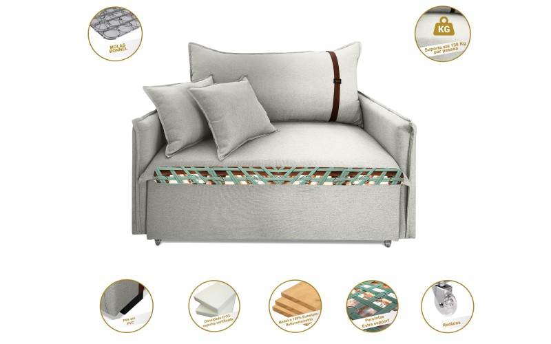 Poltrona Sofá Cama Valence Premium 140cm SoftGel D33 Linho Palha Poltrona Sofá Cama Valence Premium 140cm SoftGel D33 Linho Palha