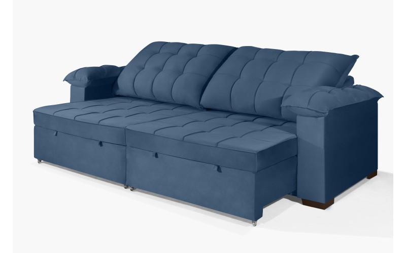 Sofá Retrátil e Reclinável 2,10m Canadá ESTILO ESTOFADOS - Sude Veludo cor "Azul" Sofá Retrátil e Reclinável 2,10m Canadá ESTILO ESTOFADOS - Sude Veludo cor "Azul"